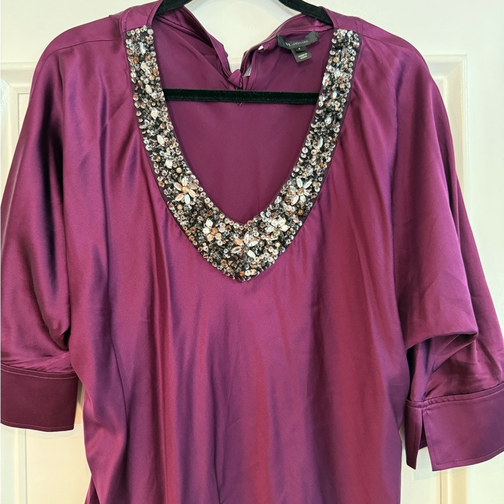 St. John Purple Embellished 3/4 Sleeve Blouse